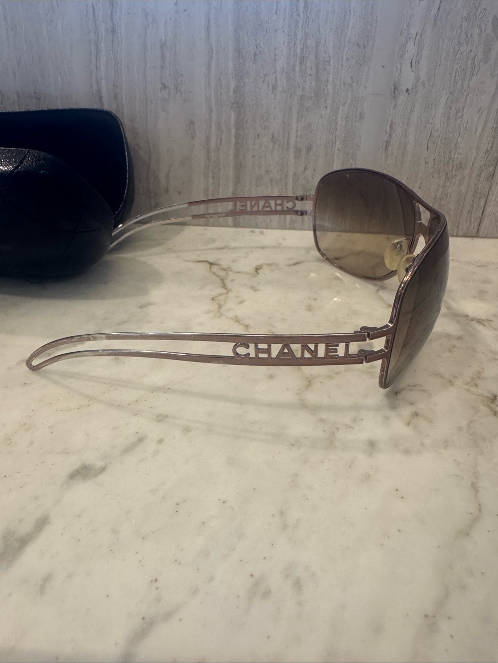 CHANEL Vintage Bronze Frame Sunglasses with Brown Gradient Lenses